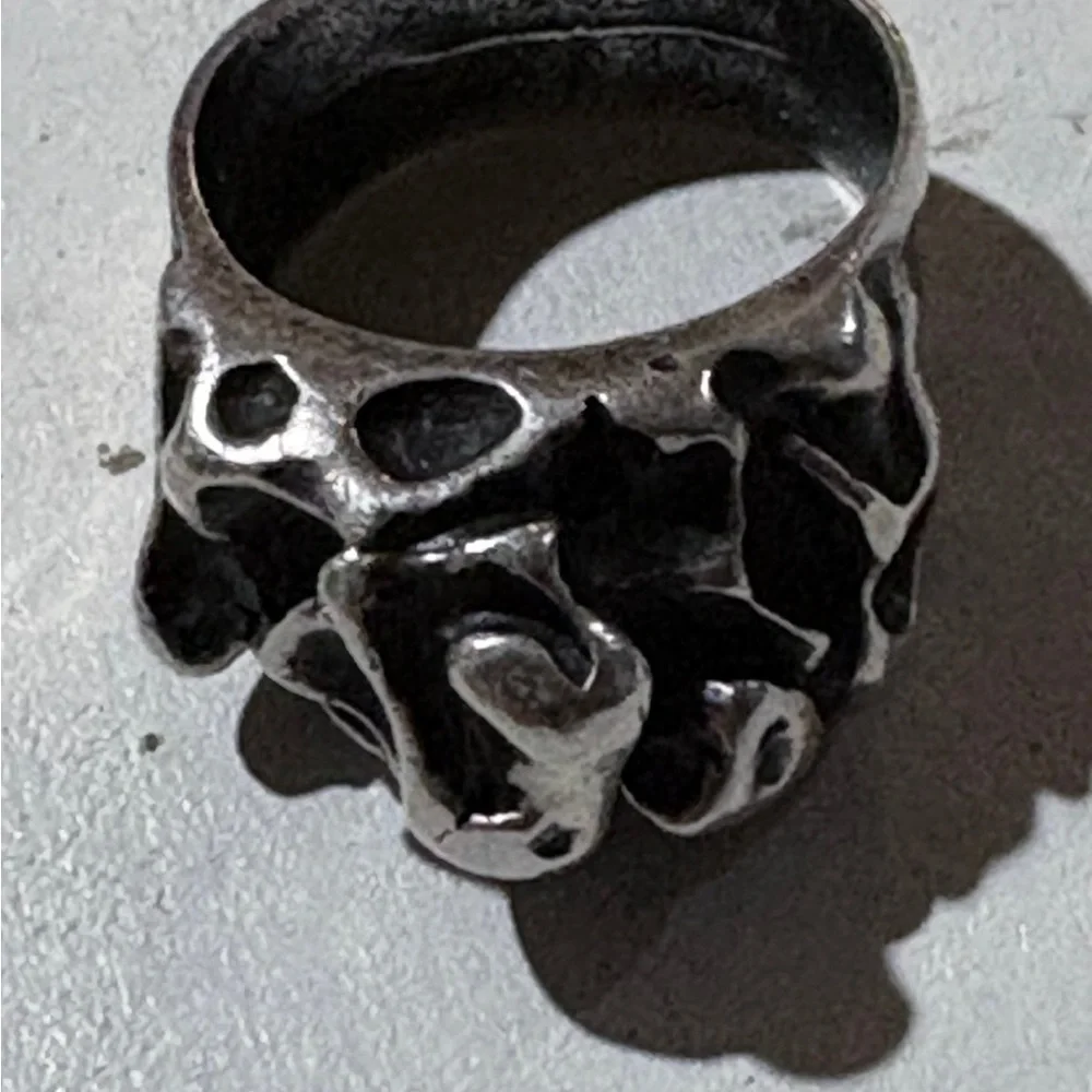 Brutalist Oxidized Silver 3D Abstract One of a Kind Ring size 8